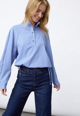 Bluse Edwin in Blau Gestreift