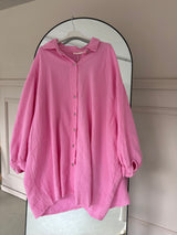 Lange Musselin Bluse Oversize in Pink