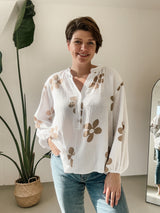 Musselin Bluse Blumen in Weiß