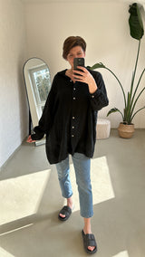 Lange Musselin Bluse Oversize in Schwarz