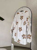 Musselin Bluse Blumen in Weiß