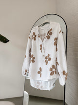 Musselin Bluse Blumen in Weiß