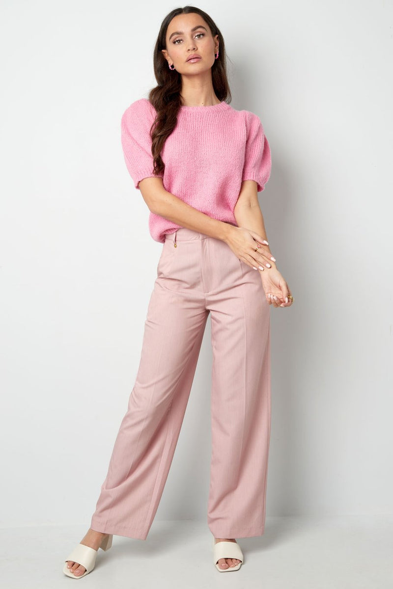 Pinker Kurzarm-Pullover mit Puffärmeln – Amy