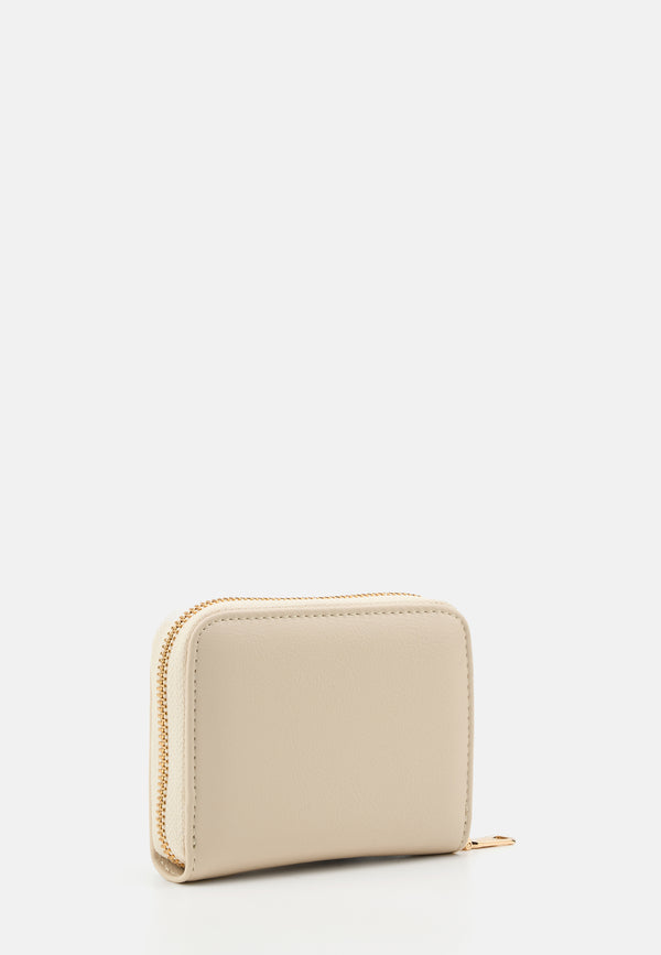 Seidenfelt Ylva – Kompakte Brieftasche in Cream mit goldenem Reißverschluss