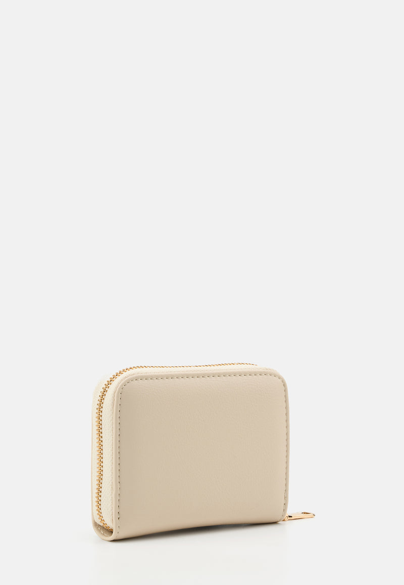 Seidenfelt Ylva – Kompakte Brieftasche in Cream mit goldenem Reißverschluss