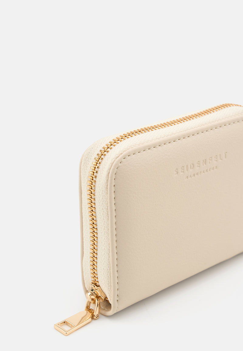 Seidenfelt Ylva – Kompakte Brieftasche in Cream mit goldenem Reißverschluss