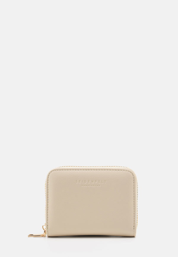 Seidenfelt Ylva – Kompakte Brieftasche in Cream mit goldenem Reißverschluss