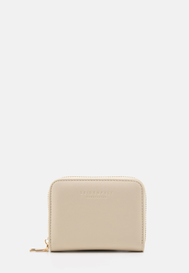 Seidenfelt Ylva – Kompakte Brieftasche in Cream mit goldenem Reißverschluss