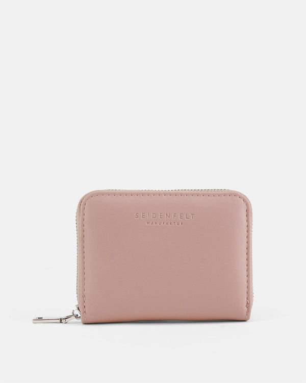 Seidenfelt Ylva – Kompakte Brieftasche in Rosa mit goldenem Reißverschluss