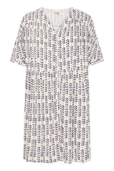 Kleid mit Print in Creme-Blau– Viskose LENZING™ ECOVERO™, Modell Vera