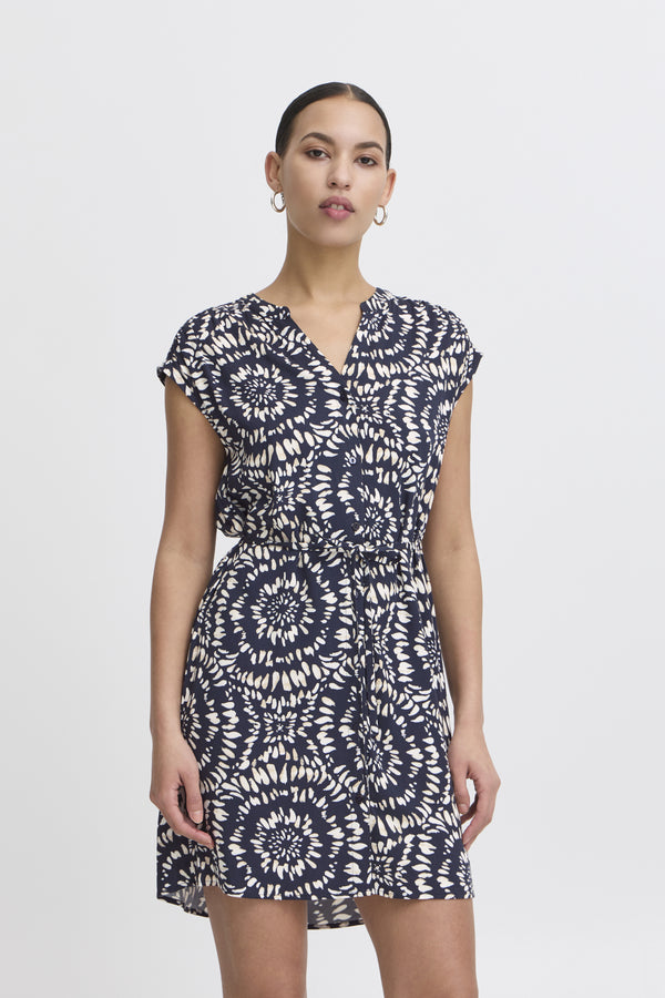 Kleid in Navy mit Print – Viskose-Stretch, Modell Aya