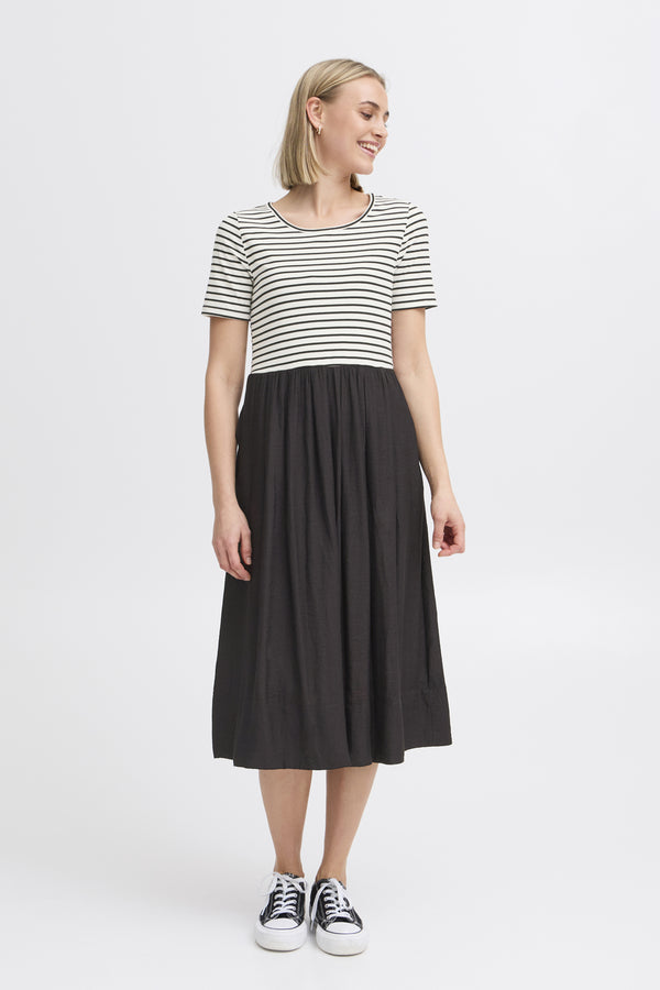 Midikleid mit Streifen & schwarzem Rockteil JUNDY – Viskose-Mix mit Stretchanteil