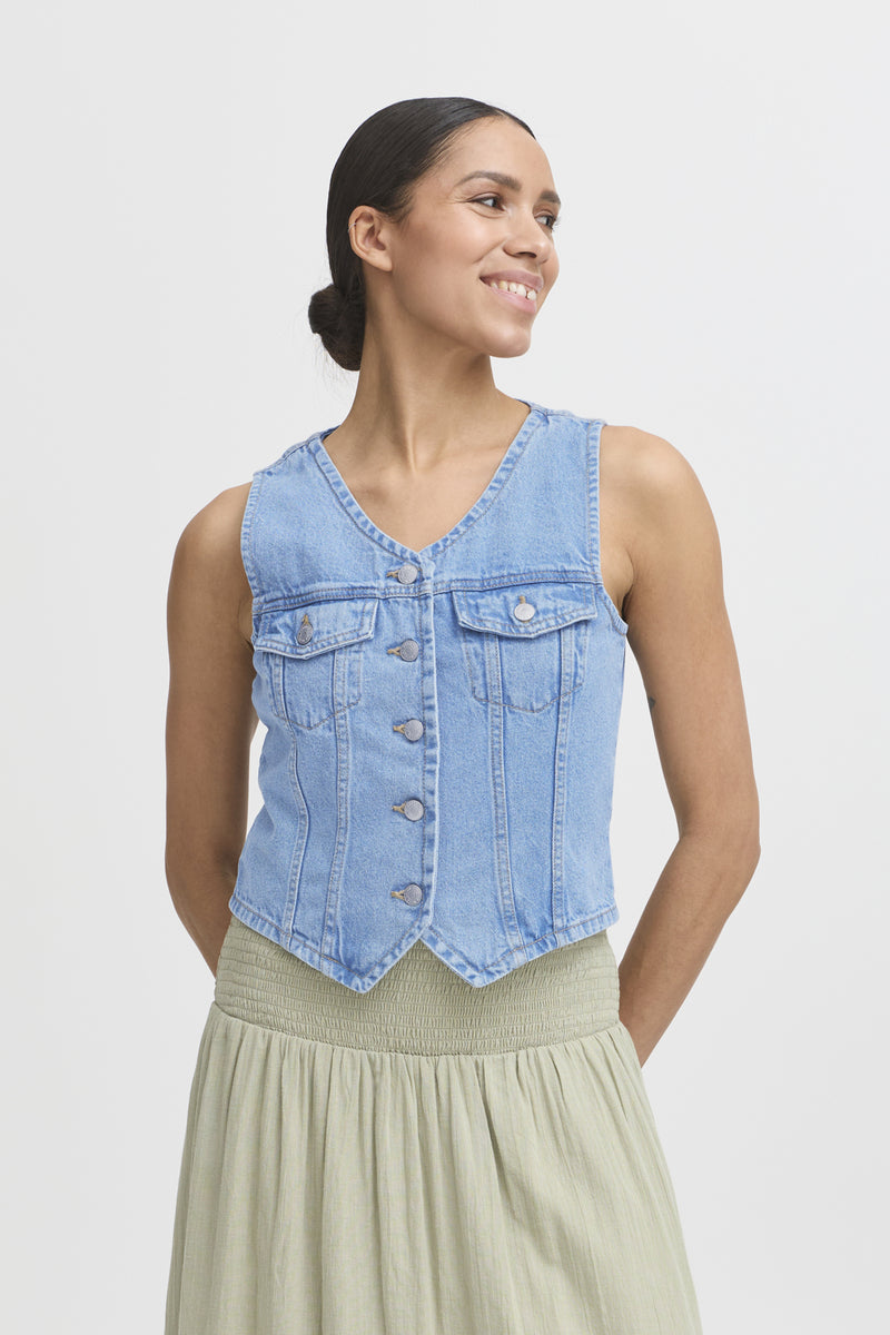 Kallie Jeansweste – Figurschmeichelnde Denim-Weste mit Vintage-Flair