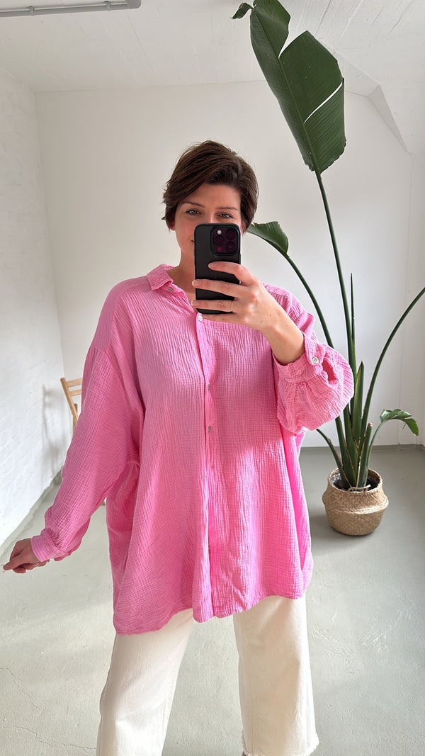 Lange Musselin Bluse Oversize in Pink