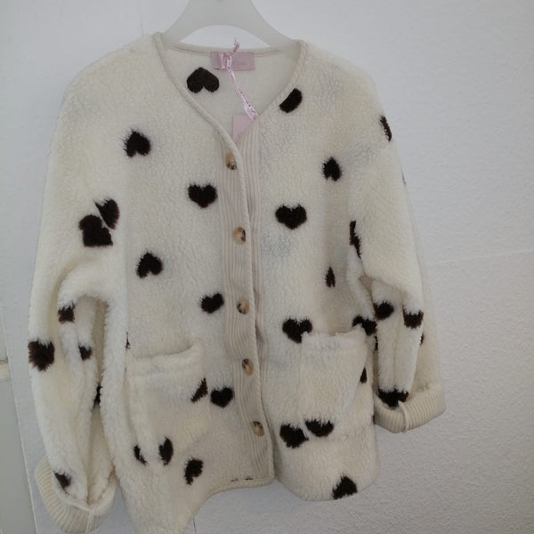 Teddyjacke Merci in weiß mit Herzen