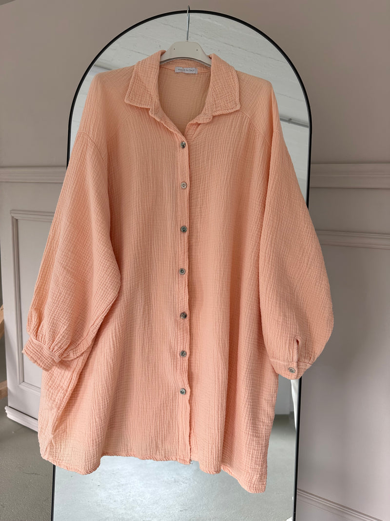 Lange Musselin Bluse Oversize in Apricot