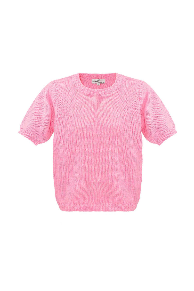 Pinker Kurzarm-Pullover mit Puffärmeln – Amy