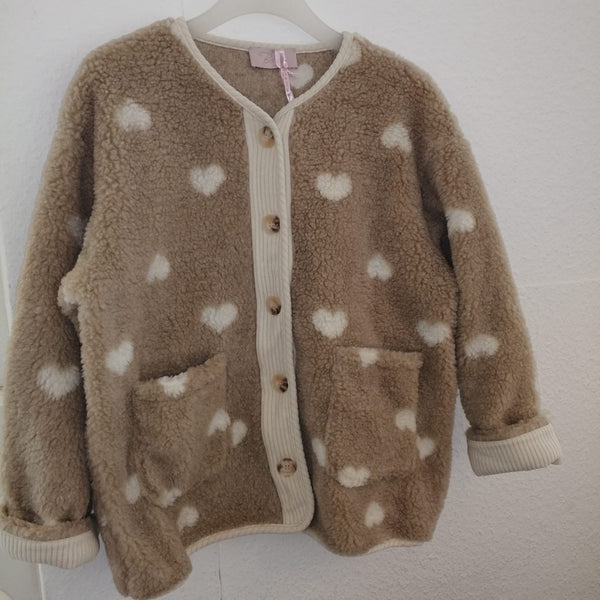 Teddyjacke Merci in braun mit Herzen