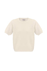 Beiger Kurzarm-Pullover mit Puffärmeln – Amy