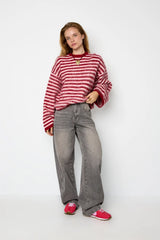 Gestreifter Strickpullover Liva in Burgunder & Rosa