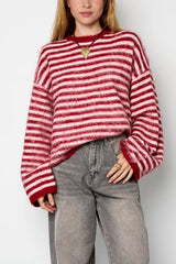 Gestreifter Strickpullover Liva in Burgunder & Rosa