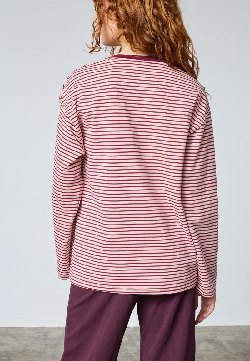 Langarmshirt Vez rot/weiß gestreift