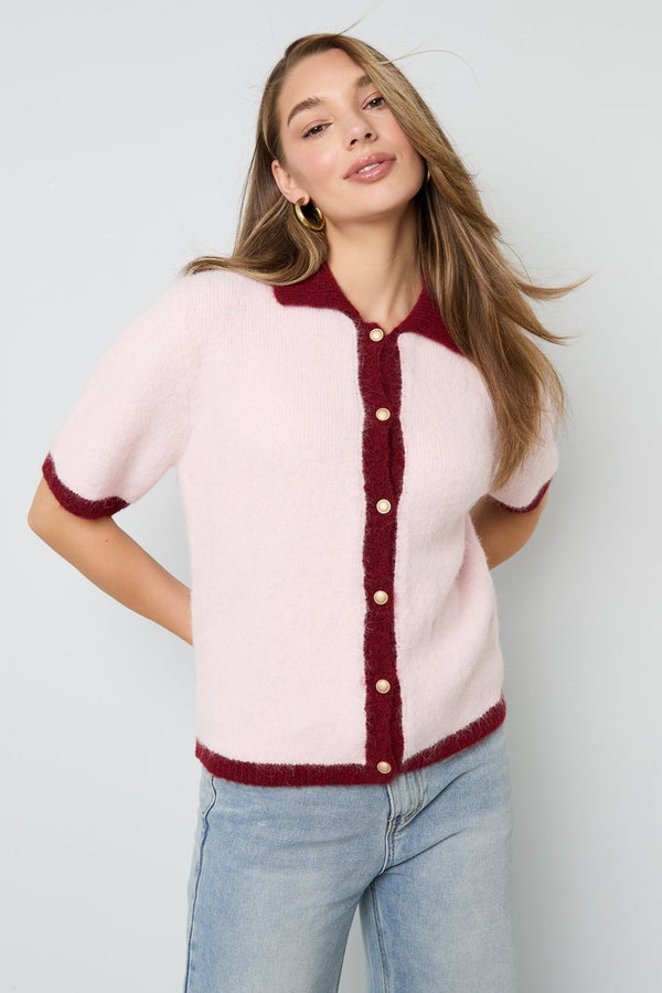 Kurzarm Strickcardigan in rosa