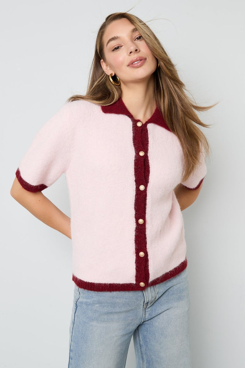 Kurzarm Strickcardigan in rosa