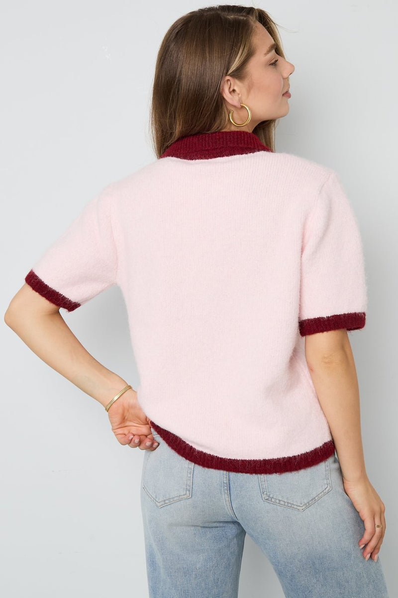 Kurzarm Strickcardigan in rosa