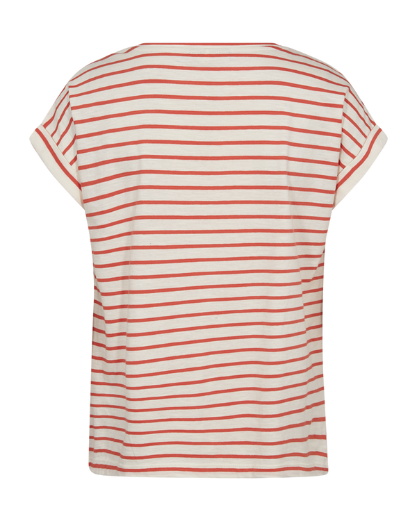 T-Shirt Viva in Tofu w. Hot Coral