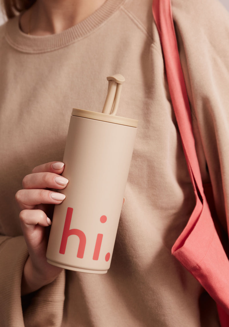 Reisebecher mit Strohhalm - Beige