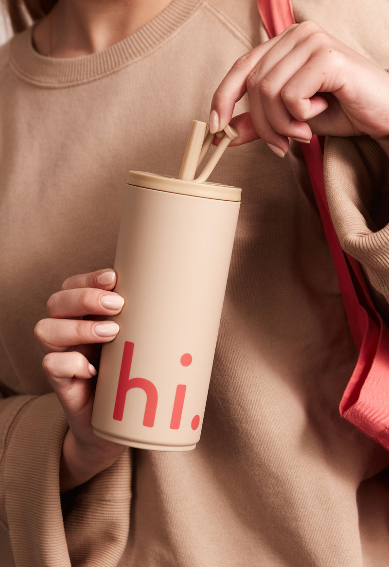 Reisebecher mit Strohhalm - Beige