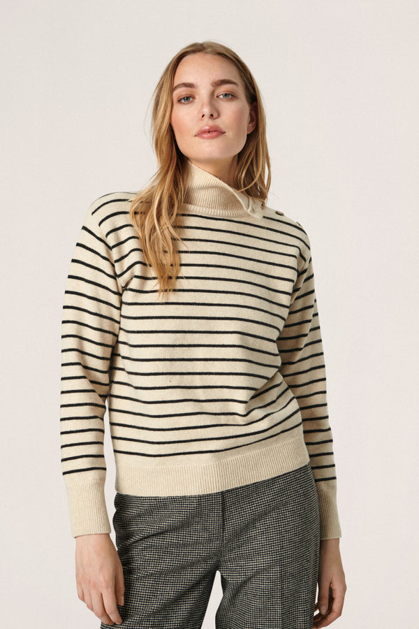 Pullover Lyrica Stripe in Sandshell and Black Stripe