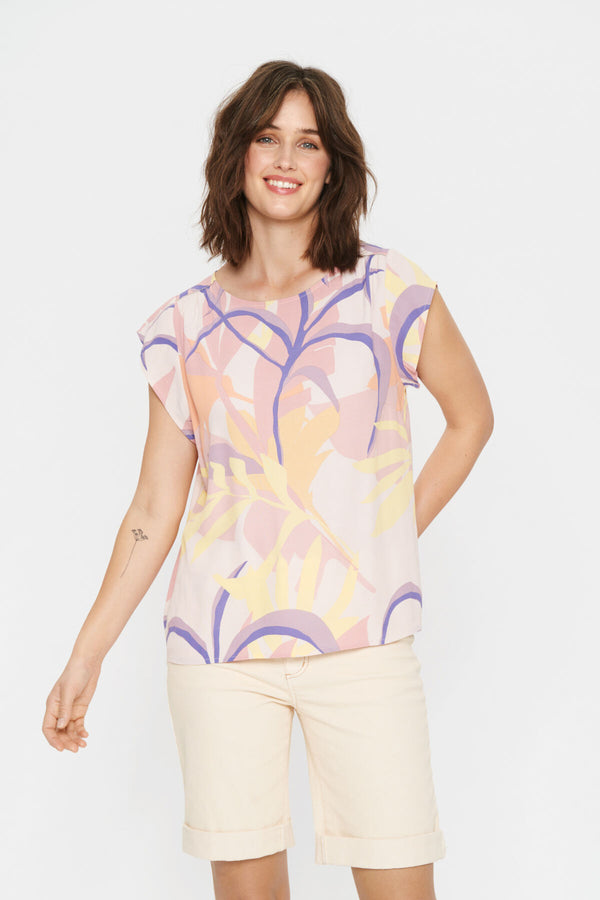 T- Shirt Blanca in Silver Peony Palm Breeze