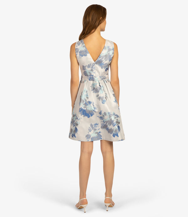 Jaquardkleid mit Blumenprint in Creme Blau