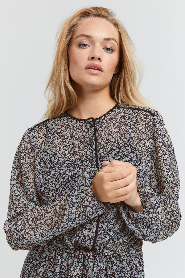 Kleid Charlie in White/Blue Flower Printed