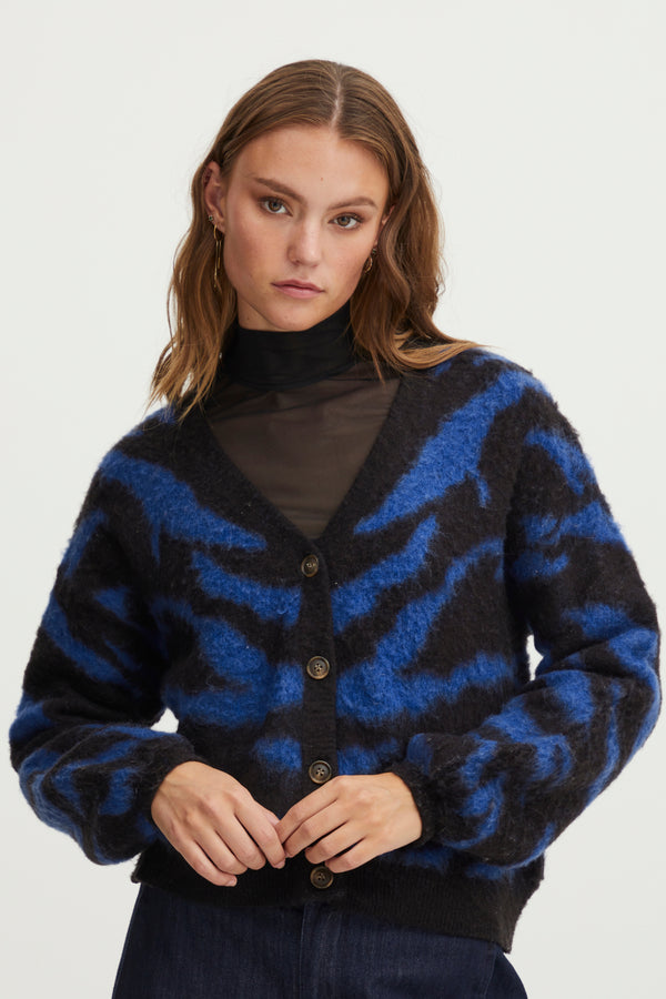 Cardigan Asta in Blue/ Black Animal
