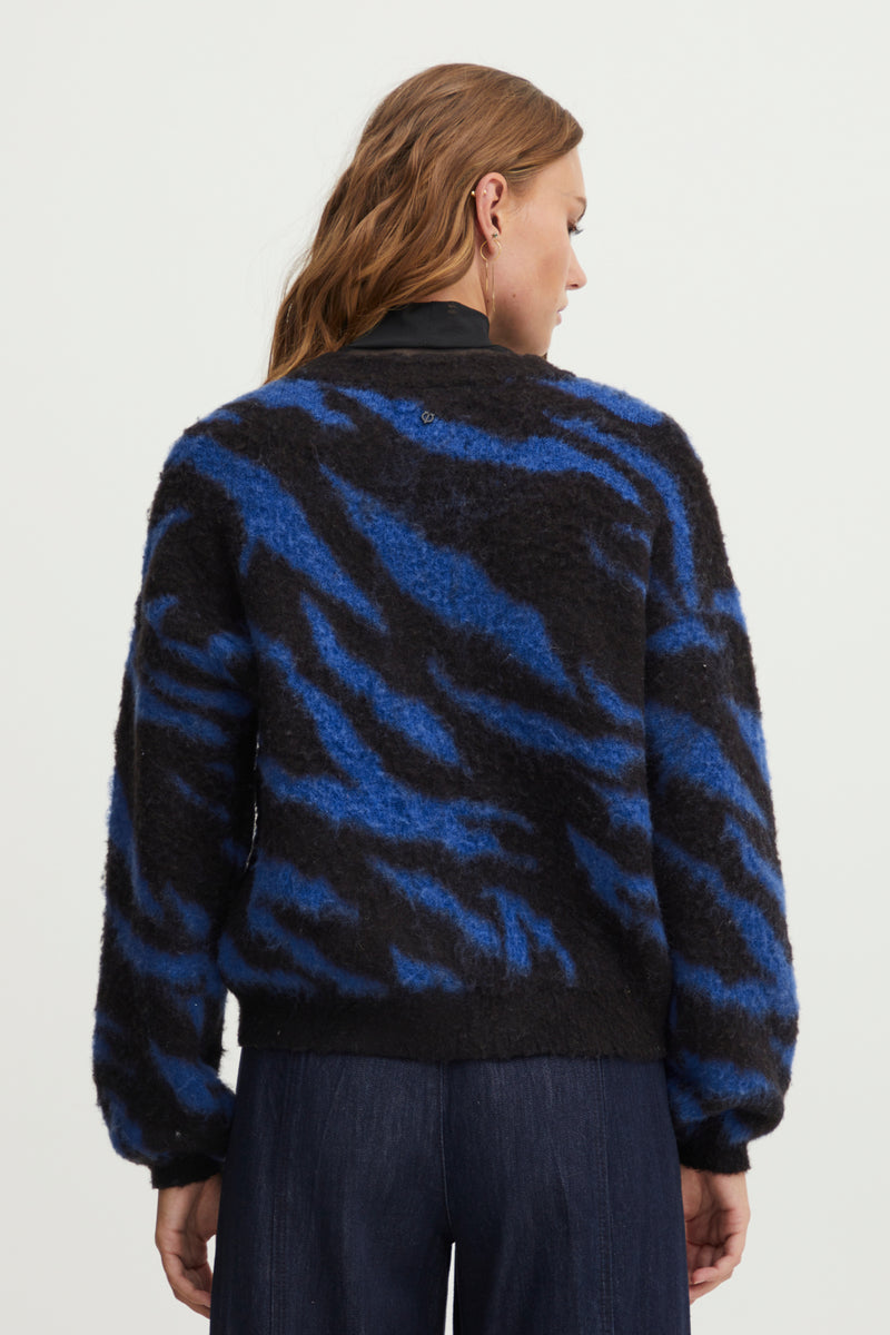 Cardigan Asta in Blue/ Black Animal