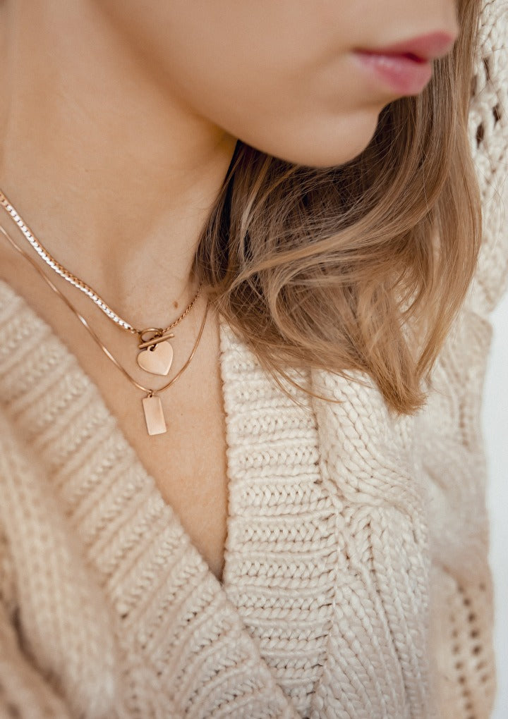 Herz Kette mit T-Steg in Rosegold