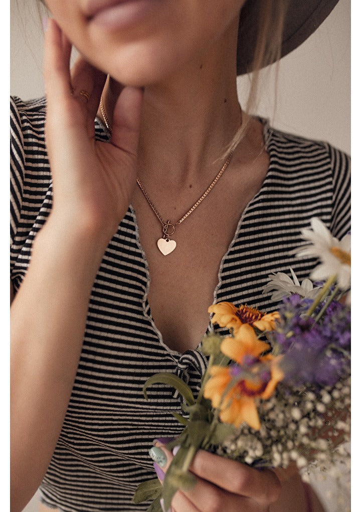 Herz Kette mit T-Steg in Rosegold