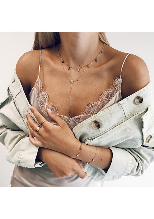 Stern und Mond Y Kette Lasso in Gold