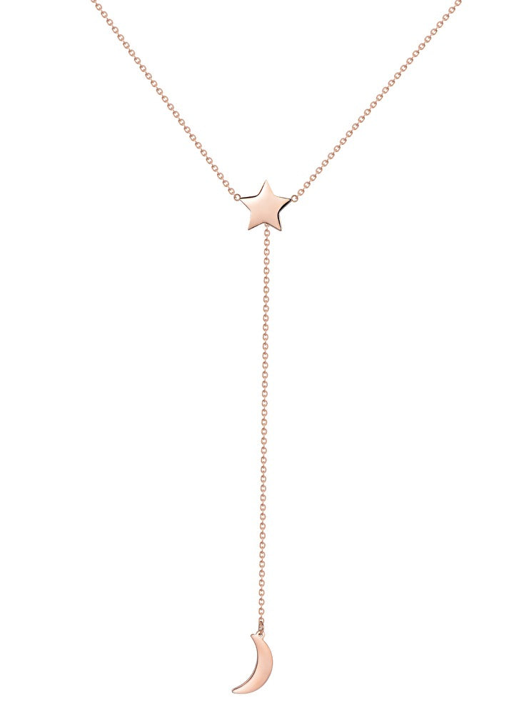 Stern und Mond Y Kette Lasso in Rosegold